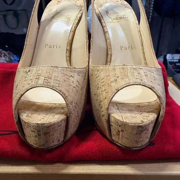 Christian Louboutin Peep-Toe Slingbacks So Private 120 All Cork 35.5/36 - Picture 16 of 16